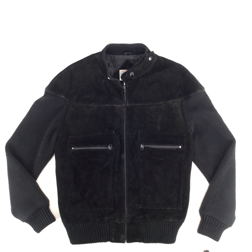 Outdoor Exchange Men’s Black Leather Acrylic Nylon Bomber Jacket Size Medium